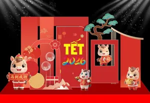 Backdrop Tết 2026 Ất Tỵ Hoạt Hình Dễ Thương - File CDR Vector