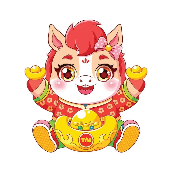 Linh Vật Ngựa Tết Nguyên Đán Dễ Thương - Minh Họa Vector EPS