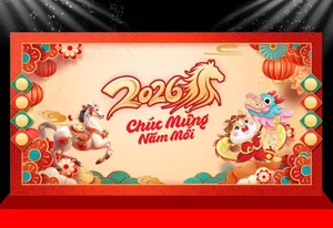 Backdrop Tết 2026 Đón Xuân Mã Đáo Thành Công (CDR)