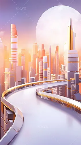 Background Thành Phố Tương Lai Hoàng Hôn - File PNG Chất Lượng Cao