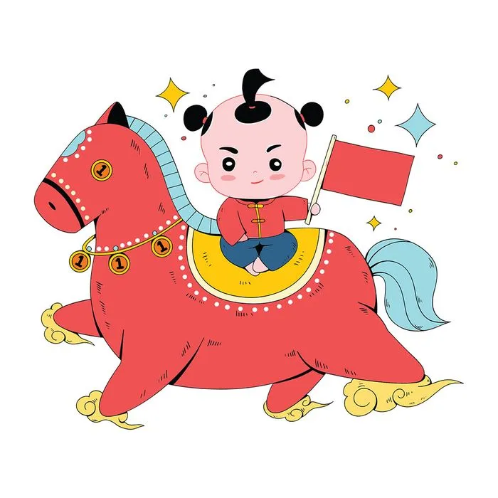 Vector Minh Họa Ngựa Linh Vật Tết & Em Bé Phong Cách Hoạt Hình Dễ Thương