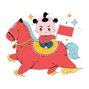 Vector Minh Họa Ngựa Linh Vật Tết & Em Bé Phong Cách Hoạt Hình Dễ Thương