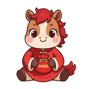 Linh Vật Ngựa Hoạt Hình Dễ Thương - Minh Họa Vector EPS Tết Nguyên Đán