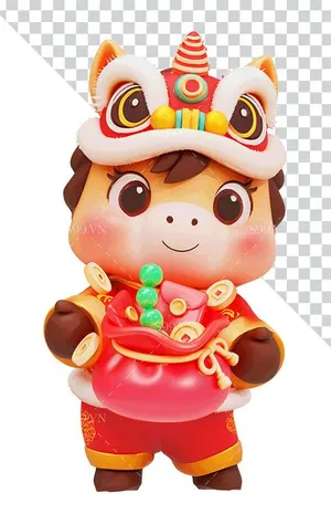 Hình Minh Họa Ngựa Tết Phong Cách Hoạt Hình Dễ Thương PNG