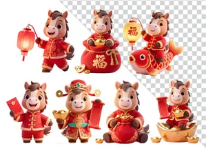 Bộ Sưu Tập Ngựa Tết Dễ Thương PNG - Minh Họa Đồ Họa Cao Cấp