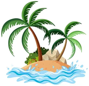 Hình ảnh cây dừa trên đảo file vector mẫu KS681