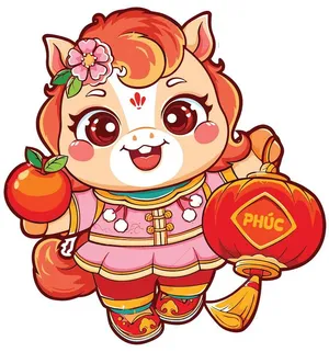 Linh Vật Ngựa Tết Nguyên Đán Dễ Thương - Minh Họa Vector EPS