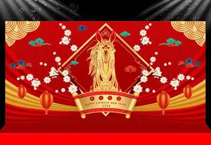 Backdrop Tết 2026 Giáp Ngọ Vàng Đỏ - File CDR Thiết Kế Sẵn