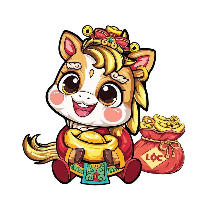 Linh Vật Ngựa Tết Nguyên Đán Dễ Thương - Minh Họa Vector EPS