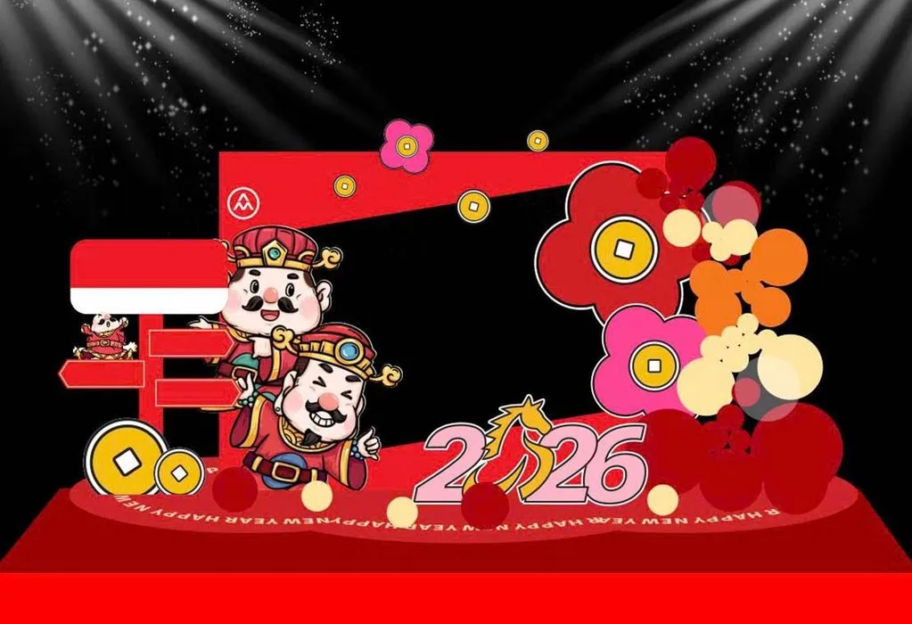 Backdrop Tết 2026 Đón Thần Tài May Mắn, Thiết Kế CDR Độc Đáo