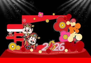 Backdrop Tết 2026 Đón Thần Tài May Mắn, Thiết Kế CDR Độc Đáo