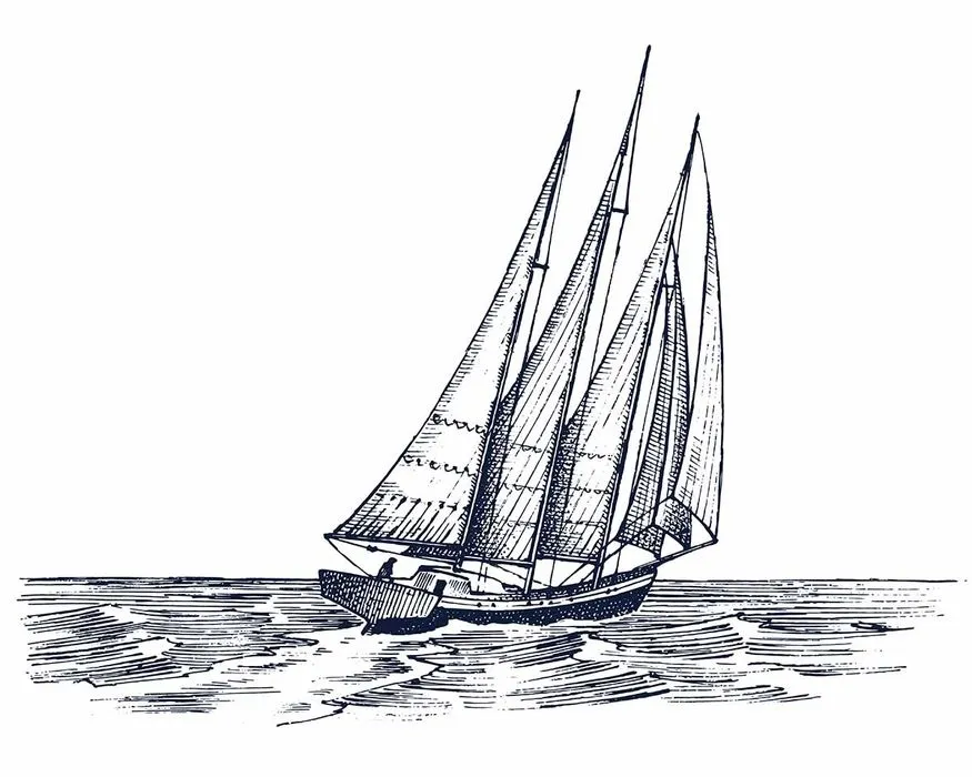 Hình ảnh con thuyền buồm ngoài biển file vector mẫu HH178