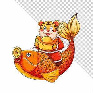 Hình ảnh chú hổ thần tài cưỡi cá chép file PNG mẫu CR1074