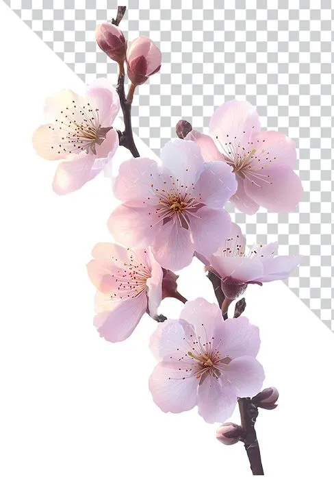 Cành Hoa Đào Hồng Minh Họa PNG Chất Lượng Cao cho Thiết Kế