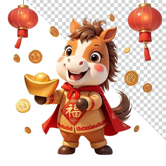 Linh Vật Ngựa Tết Nguyên Đán Dễ Thương - Minh Họa PNG Cao Cấp