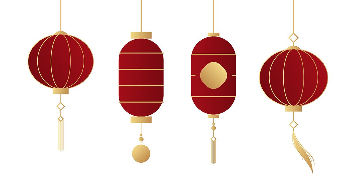 Đèn lồng treo màu đỏ hình tròn cổ xưa file vector mẫu CR434