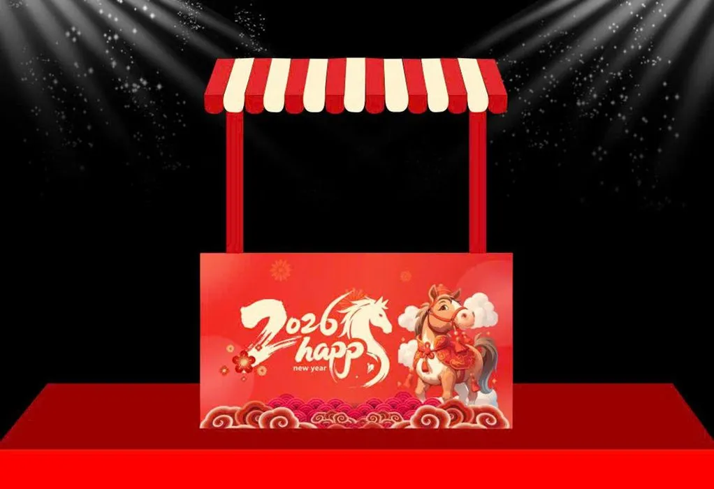 Backdrop Tết 2026 Giáp Ngọ Đỏ May Mắn - Thiết Kế Vector CDR