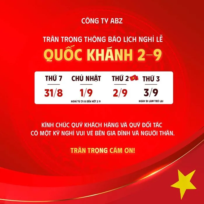 Poster thông báo lịch nghỉ lễ ngày quốc khánh 2-9 file PSD mẫu KT36