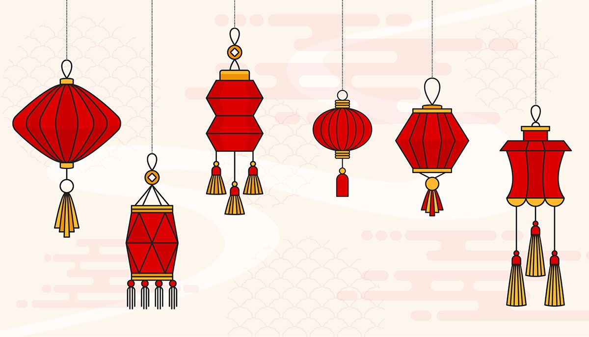 Bộ sưu tập đèn lồng màu đỏ nhiều hình dạng file vector mẫu CR499