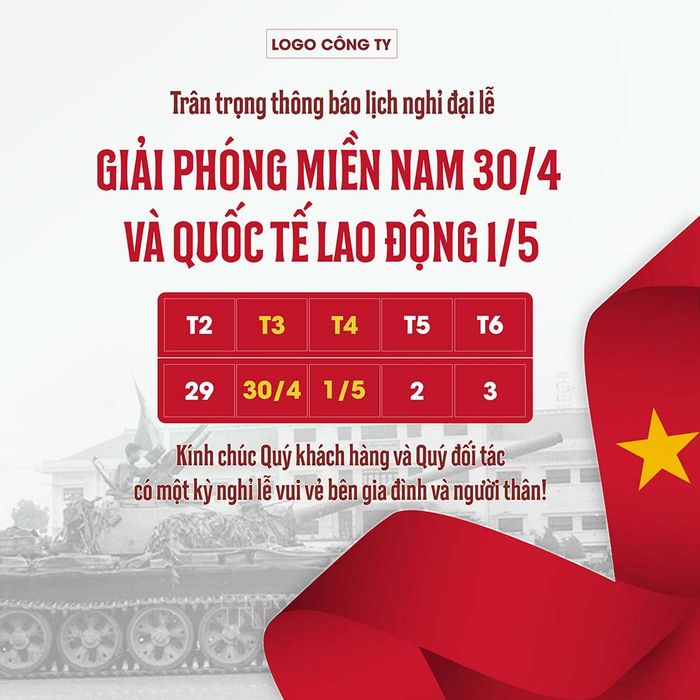 Poster lịch nghỉ lễ 30/4-1/5 file PSD mẫu CR1411