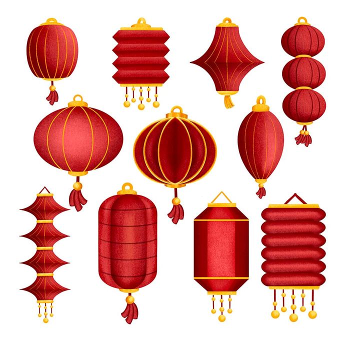 Bộ sưu tập đèn lồng nhiều hình dạng file vector mẫu CR451