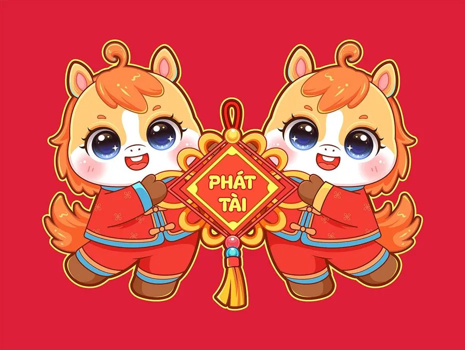 Linh Vật Ngựa Tết Nguyên Đán Dễ Thương - Minh Họa Vector EPS