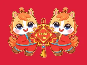 Linh Vật Ngựa Tết Nguyên Đán Dễ Thương - Minh Họa Vector EPS