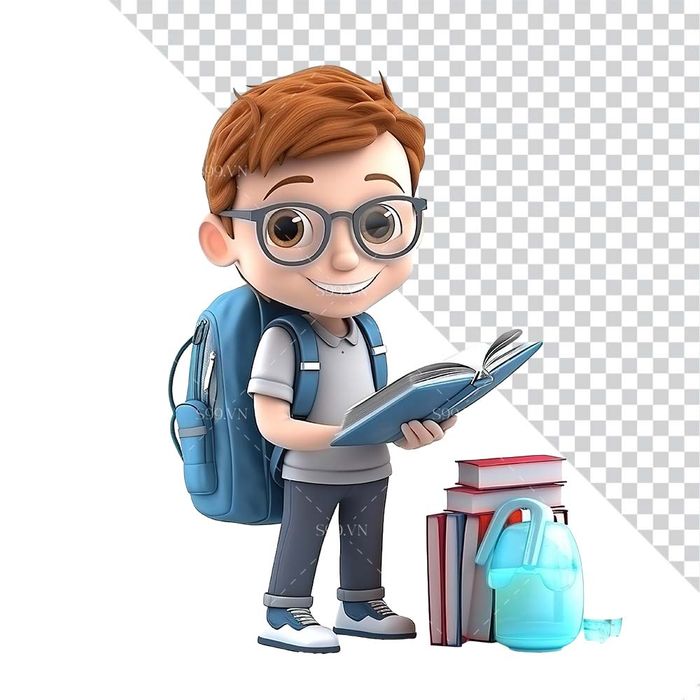 Hình ảnh cậu học sinh đeo cặp đi học 3D file PNG mẫu CR902