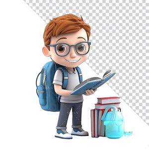 Hình ảnh cậu học sinh đeo cặp đi học 3D file PNG mẫu CR902