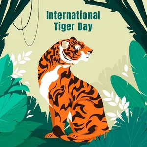 Banner chú hổ ngồi trong rừng flie vector mẫu KS100