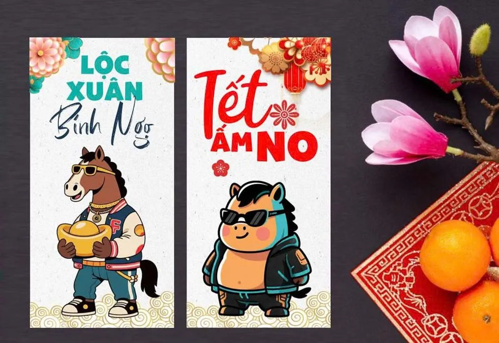 Mẫu Lì Xì Tết Bính Ngọ 2026 Hình Ngựa Hoạt Hình Độc Đáo