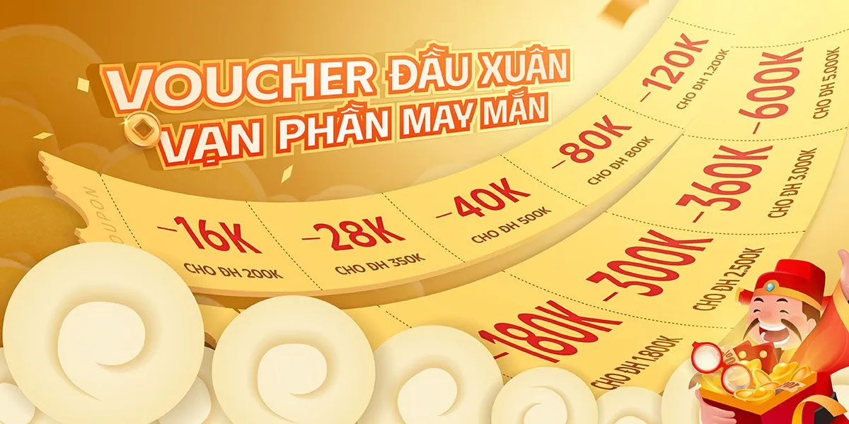Banner Khuyến Mãi Tết Nguyên Đán Vạn Phần May Mắn Voucher Đầu Xuân