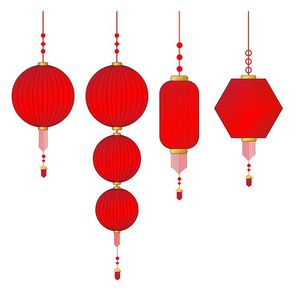 Hình ảnh đèn lồng màu đỏ trang trí lễ hội tết file vector mẫu CR321