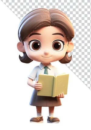 Hình ảnh cô bé học sinh cầm quyển sách 3D file PNG mẫu CR842