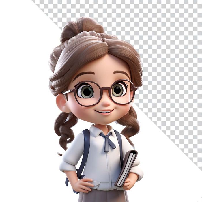 Hình ảnh bé học sinh nữ 3D file PNG mẫu CR904