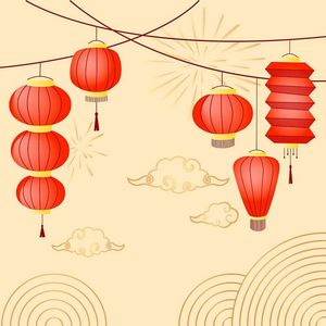 Background đèn lồng treo màu đỏ hình tròn cổ xưa file vector mẫu CR438