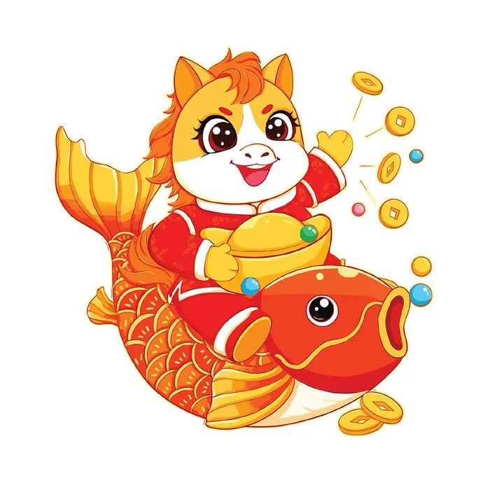 Linh Vật Ngựa Tết Cưỡi Cá Chép Vàng – Biểu Tượng May Mắn Vector