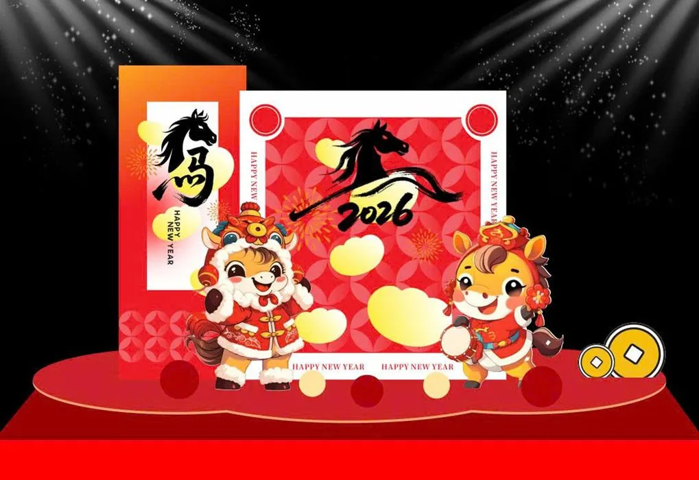 Backdrop Tết 2026 Giáp Ngọ Dễ Thương – Thiết Kế Độc Đáo, Sẵn Sàng In