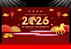 Backdrop Tết 2026 Giáp Ngọ Đỏ May Mắn - Thiết Kế Độc Đáo