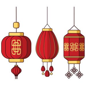 Hình ảnh đèn lồng treo màu đỏ hình tròn cổ xưa file vector mẫu CR442