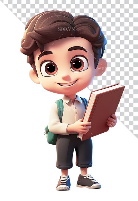 Hình ảnh cậu bé học sinh cầm quyển sách 3D file PNG mẫu CR844