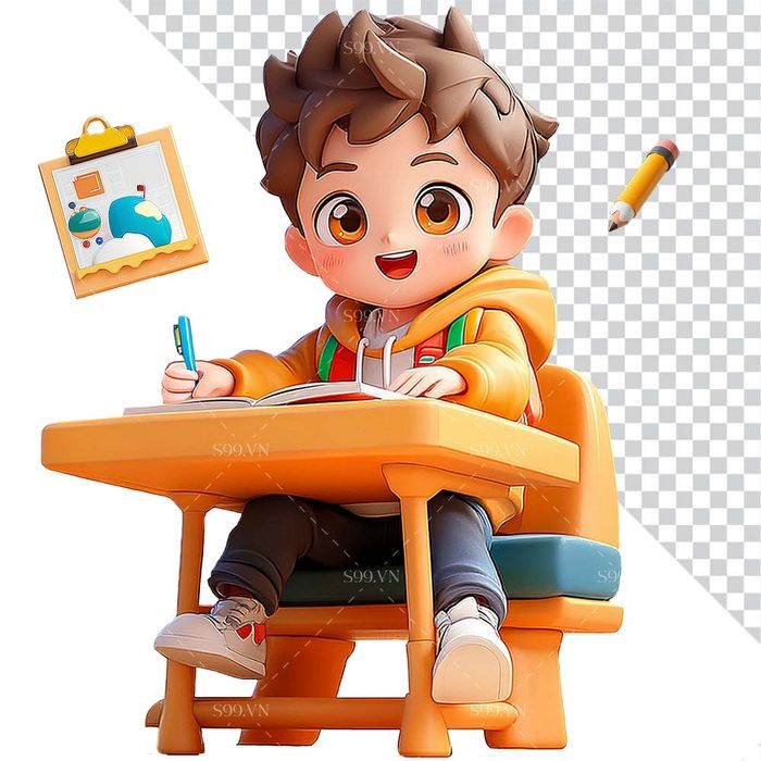 Hình ảnh cậu bé ngồi học 3D file PNG mẫu CR808