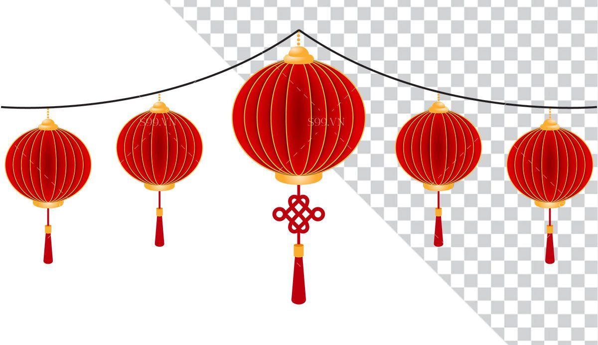 Hình ảnh dây đèn lồng hình tròn màu đỏ file PNG mẫu CR543