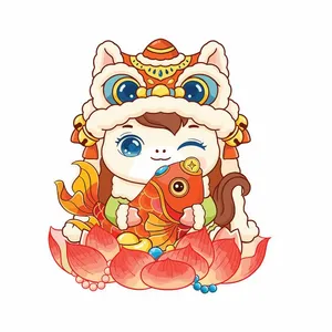 Linh Vật Ngựa Tết Dễ Thương Ôm Cá May Mắn - Minh Họa Vector EPS