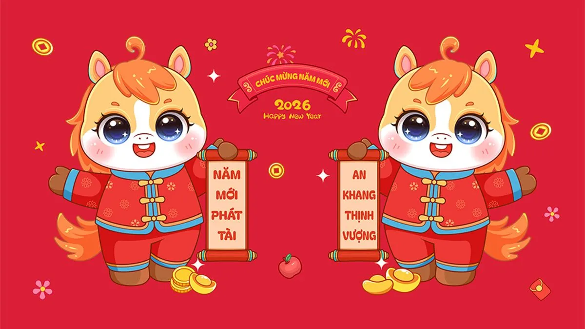 Linh Vật Ngựa Tết 2026 Minh Họa Chúc Mừng Năm Mới Vector EPS