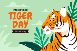 Banner chú hổ đang đi trong rừng flie vector mẫu KS61