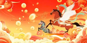 Banner Tết Nguyên Đán Năm Ngọ Đỏ Vàng May Mắn Phong Cách Á Đông