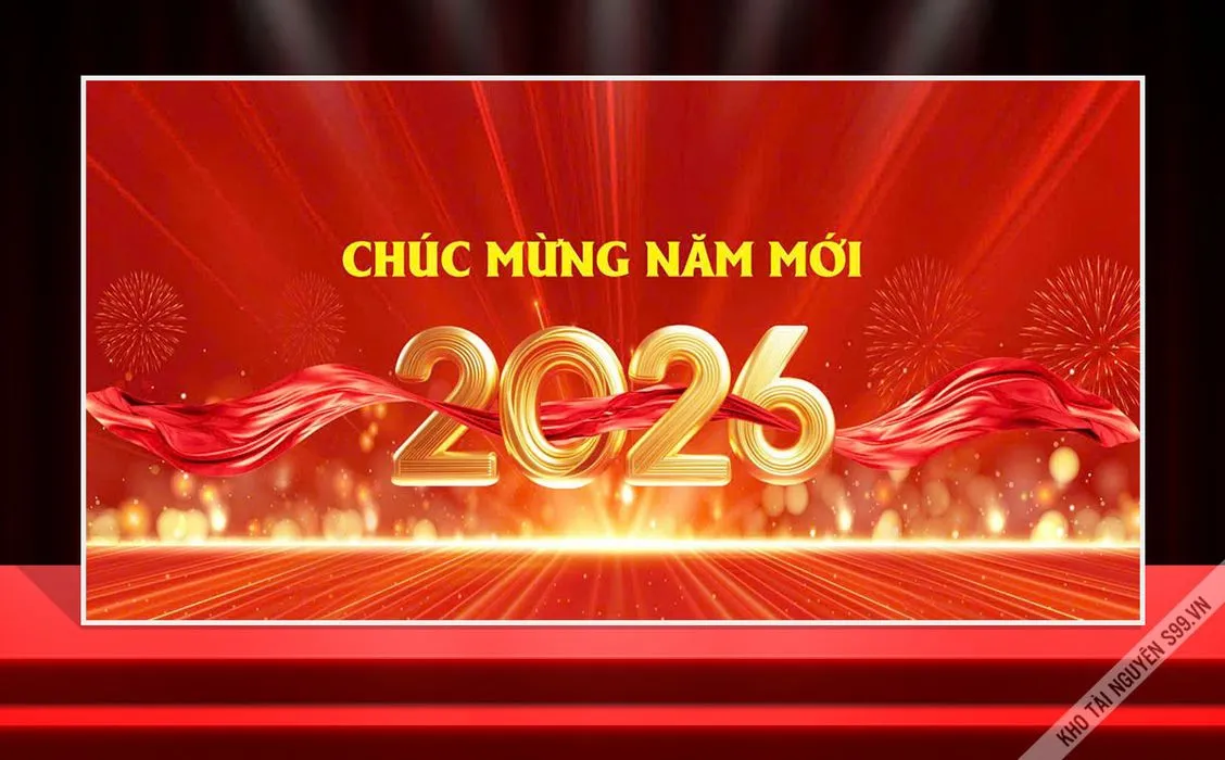Backdrop Tết 2026 Đỏ Rực Rỡ, File Vector CDR Dễ Dàng Tùy Biến