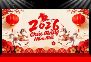 Backdrop Tết 2026 Đỏ Rực Rỡ, Phong Cách Hiện Đại (CDR)
