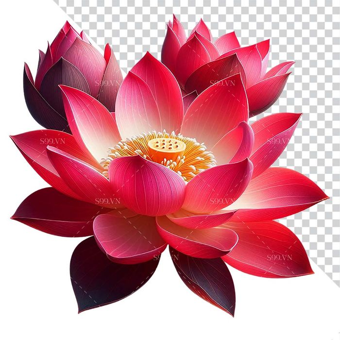 Hình ảnh bông hoa sen màu đỏ file PNG mẫu CR1636